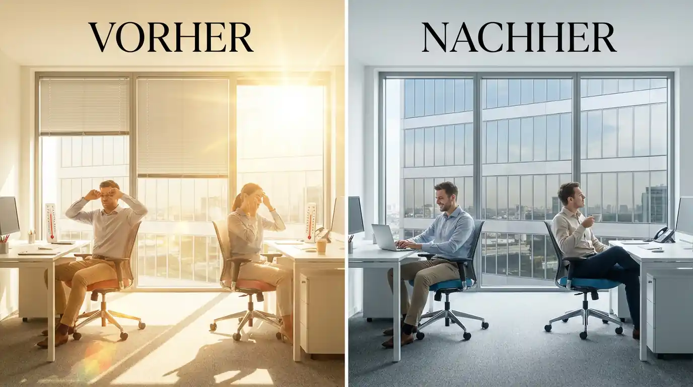 Spiegelfolie im Büro - Blendschutz und Sichtschutz für Arbeitsplätze